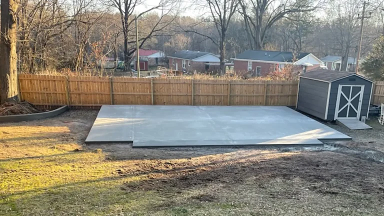 Concrete slab in place for a metal structure base