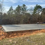 Concrete slab foundation on construction site