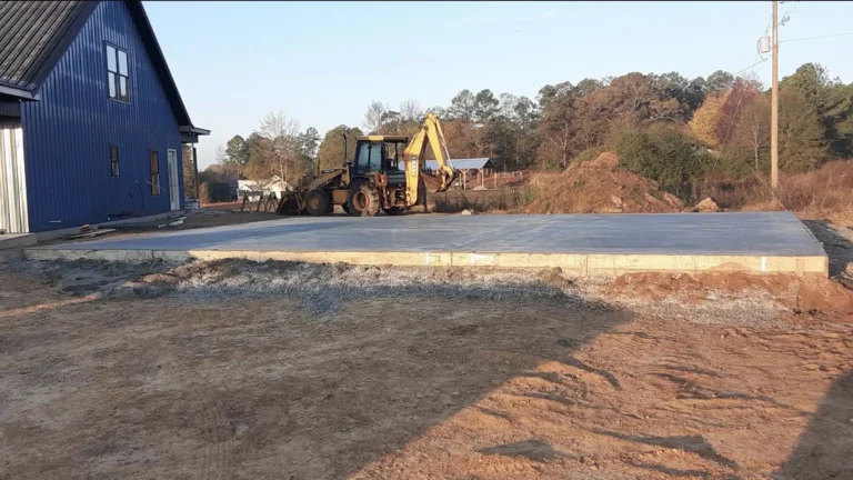 Concrete slab poured for a new building site
