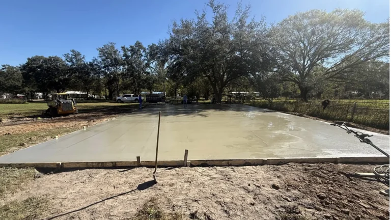 concrete slab finishing touches being put in place