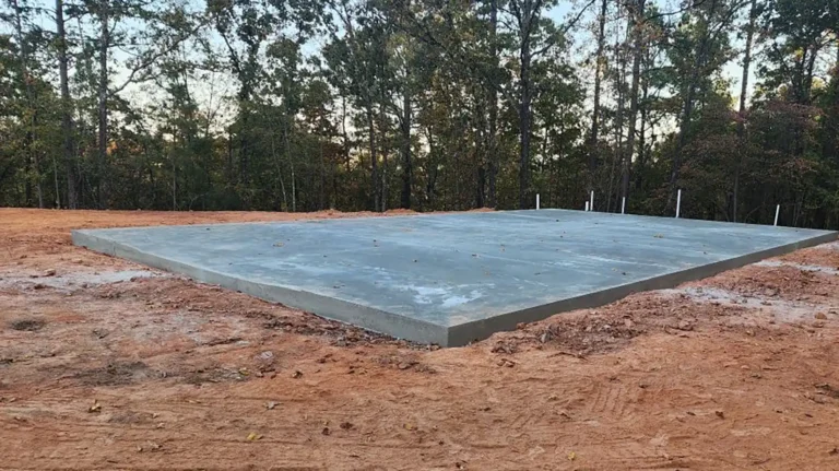 Flat concrete slab foundation for building